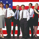 The cast of The West Wing. Richard Schiff (left), Allison Janney, Dulé Hill, John Spencer, Martin Sheen, Rob Lowe, Janel Moloney, Bradley Whitford